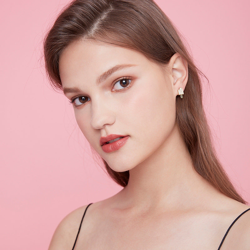 ED Geometric Gold-Plated Earrings with Inlaid Artificial Gemstones