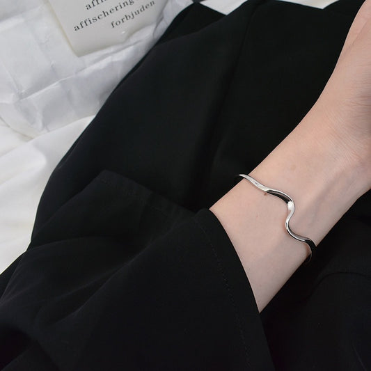 Sterling silver minimalist wave bracelet Mobius open bracelet jewelry