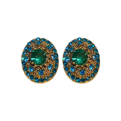 Metal Glass Post Earrings For Women Vintage Elegant Party Accessories Fashion Jewelry Burnished Gold Plating New Gift