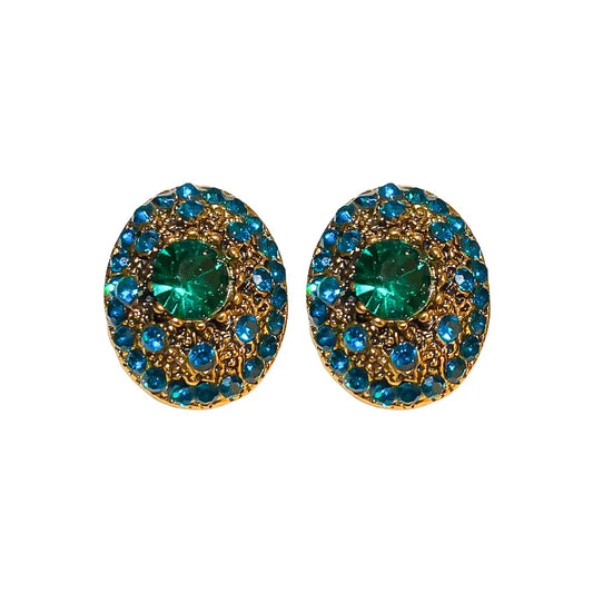 Metal Glass Post Earrings For Women Vintage Elegant Party Accessories Fashion Jewelry Burnished Gold Plating New Gift