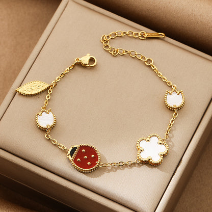 Cherry Blossom Stainless Steel Ladybug Double sided Fritillaria Bracelet