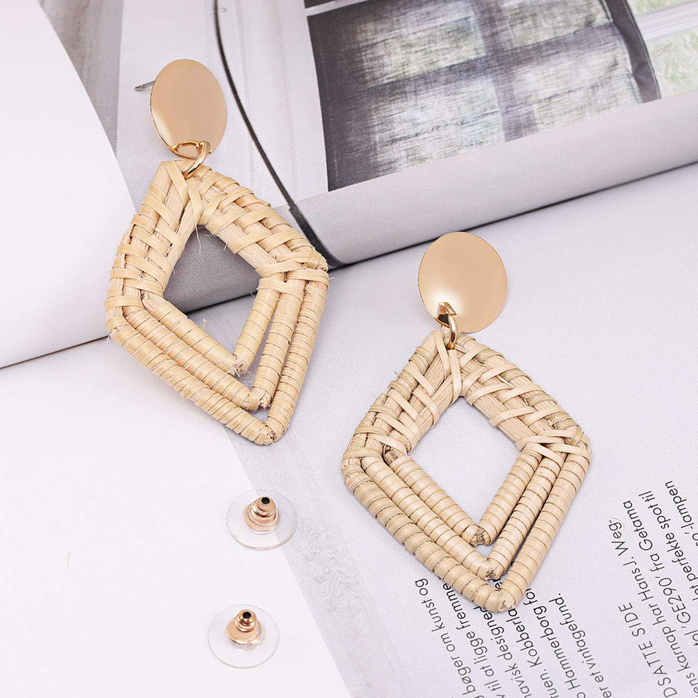 National Style Retro Rhombic Vine Woven Earrings