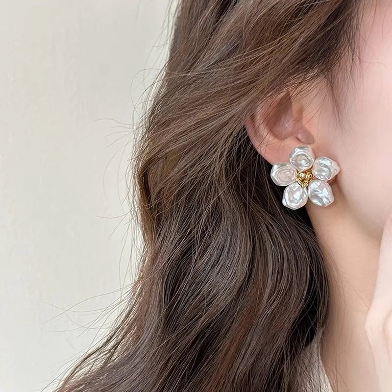 White Pearl Flower Earrings