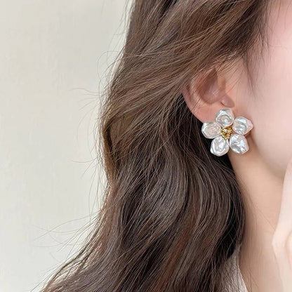 White Pearl Flower Earrings