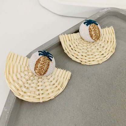 Retro Exaggerated Geometric Rattan Woven Earrings