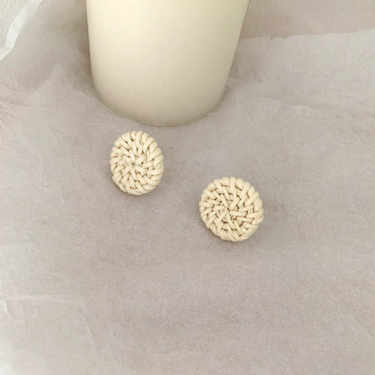 Retro Exaggerated Geometric Rattan Woven Earrings