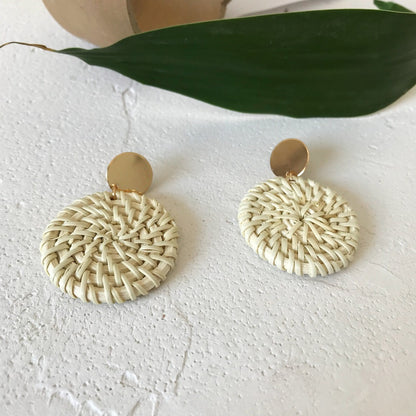 Retro Exaggerated Geometric Rattan Woven Earrings
