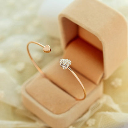 Adjustable Crystal Double Heart Bow Cuff Bracelet