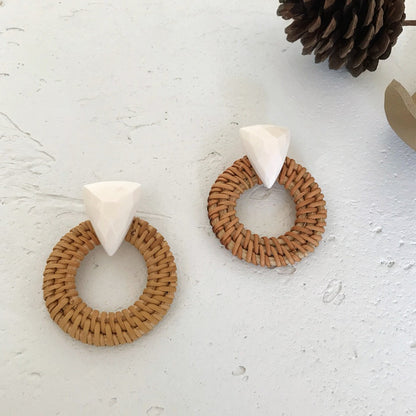 Retro Exaggerated Geometric Rattan Woven Earrings