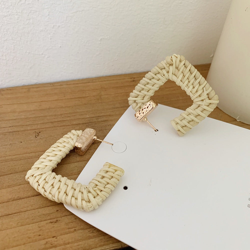 Retro Exaggerated Geometric Rattan Woven Earrings