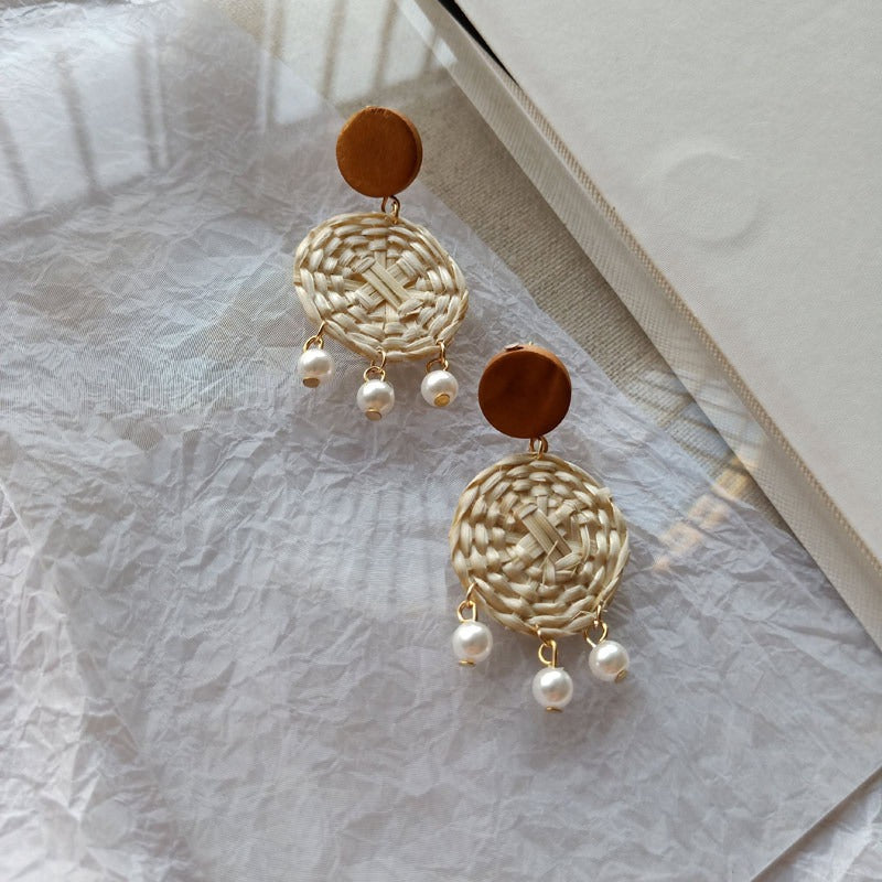 Retro Exaggerated Geometric Rattan Woven Earrings
