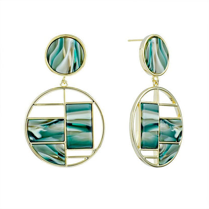 Retro Green Geometric Stitching Earrings