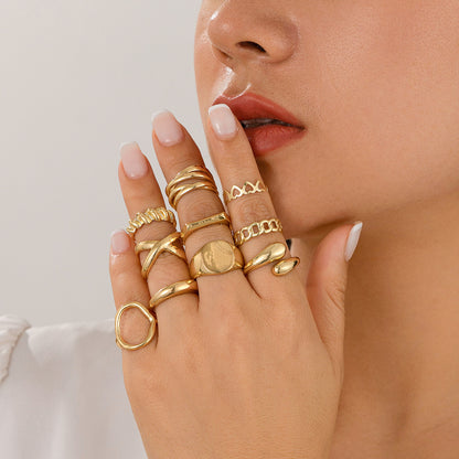 INS Hollow Cross Chain Punk Ring Set
