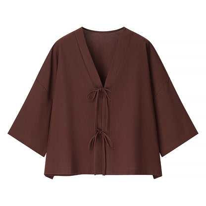 Solid color top+straight leg pants set