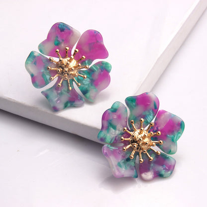 Retro Acetic Acid Acrylic Earrings – Exaggerated Floral & Leopard Wave Design