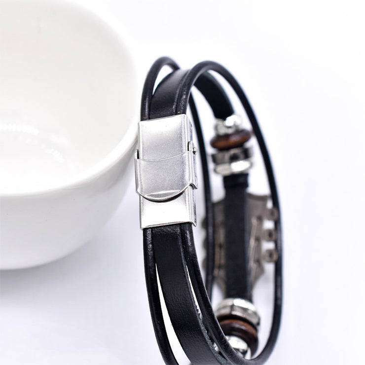 Zinc Alloy Music Guitar Leather Bracelet