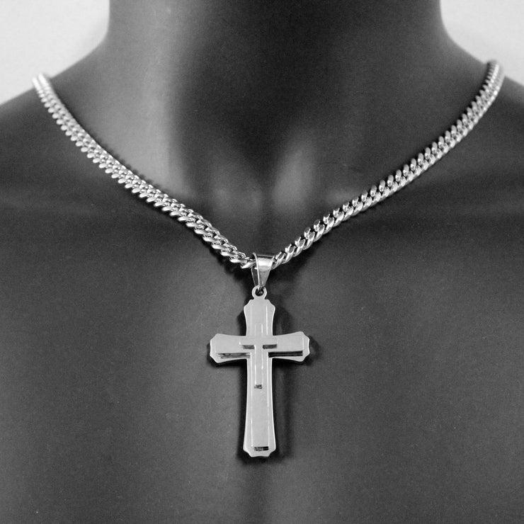 Men's Cross Pendant Titanium Steel Stainless Steel Cuban Link Chain Necklace