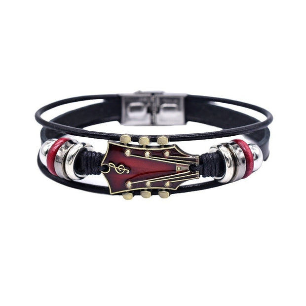 Zinc Alloy Music Guitar Leather Bracelet