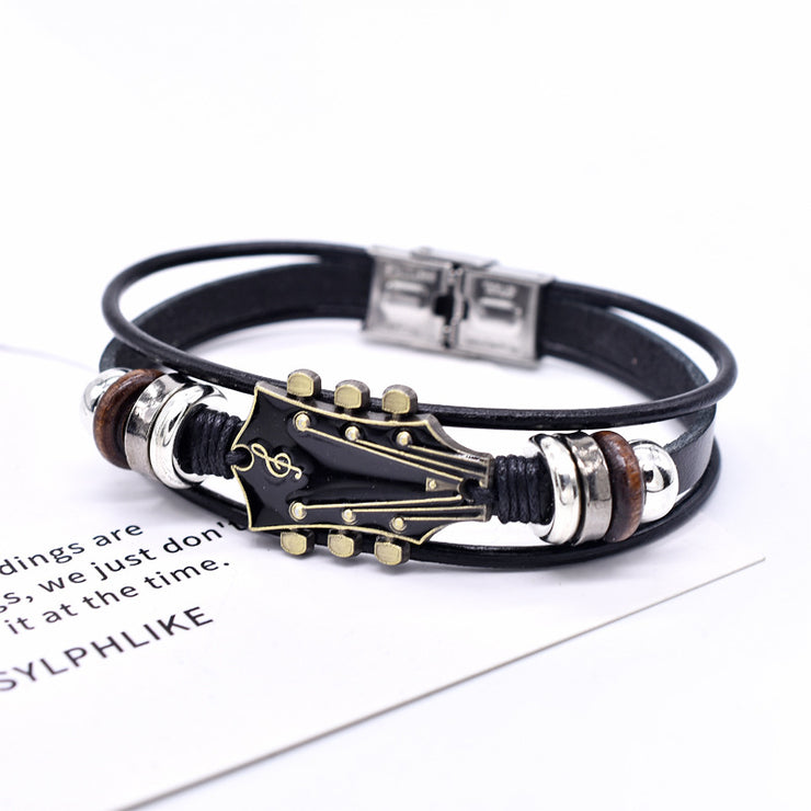 Zinc Alloy Music Guitar Leather Bracelet