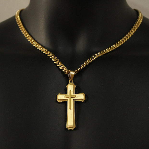 Men's Cross Pendant Titanium Steel Stainless Steel Cuban Link Chain Necklace