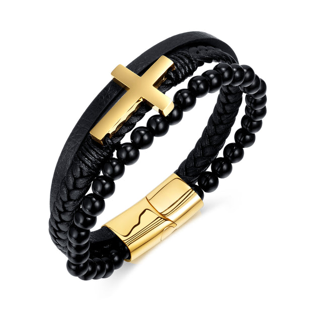 Men Handmade Braided Vintage Cross Bracelet