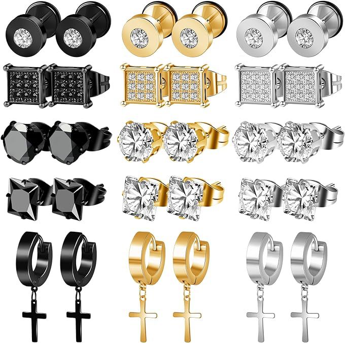 15 Pairs Earrings Stainless Steel Hypoallergenic