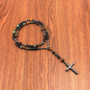 Vintage Natural Stone Men's Long Cross Necklace Sweater Chain