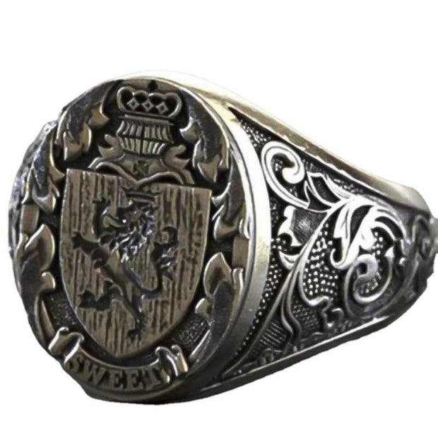 Crown Lion Shield Badge Ring Copper Material Retro Style Man's Ring