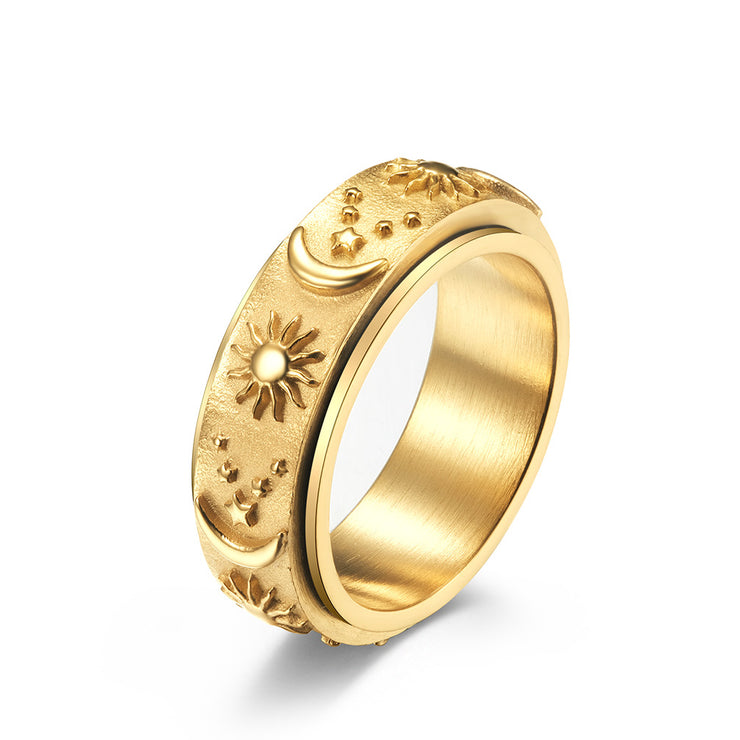 Sun Moon And Star Titanium Steel Ring Rotatable Decompression