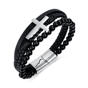 Men Handmade Braided Vintage Cross Bracelet