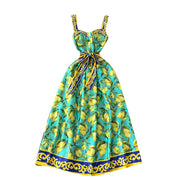 Vintage Printed Bow Bandage Dress Women