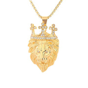 Street Style Titanium Steel Gold Plated Crown Lion Pendant