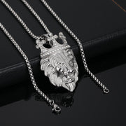 Street Style Titanium Steel Gold Plated Crown Lion Pendant