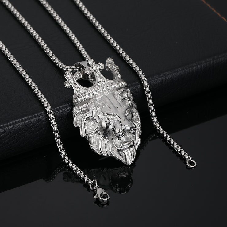 Street Style Titanium Steel Gold Plated Crown Lion Pendant