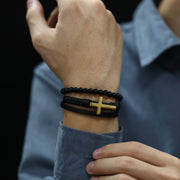 Men Handmade Braided Vintage Cross Bracelet