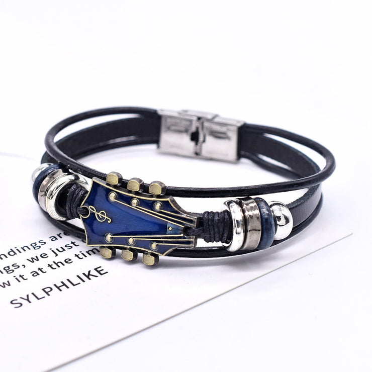 Zinc Alloy Music Guitar Leather Bracelet