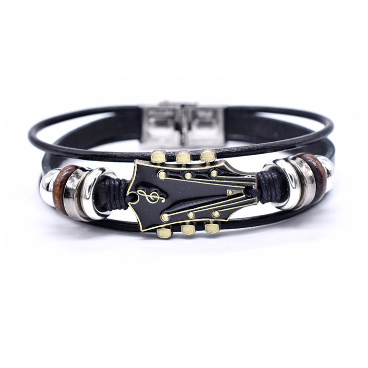 Zinc Alloy Music Guitar Leather Bracelet