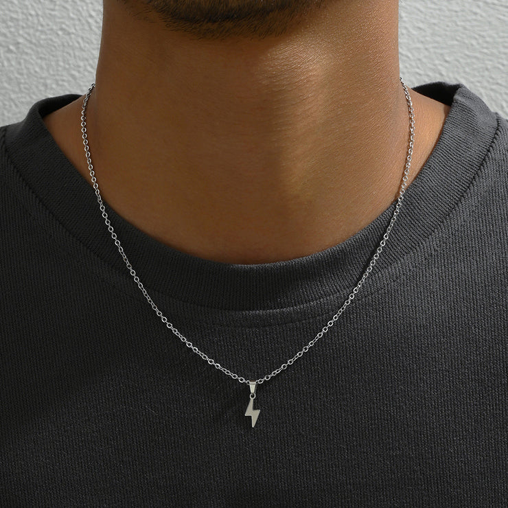 Men Stainless Steel Lightning Pendant Necklace