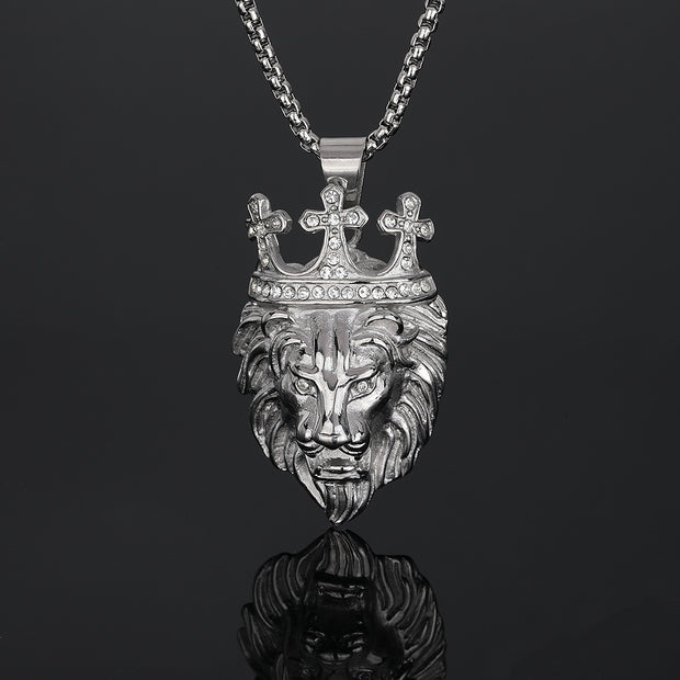 Street Style Titanium Steel Gold Plated Crown Lion Pendant