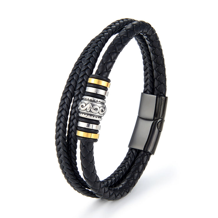 Men's Fashion Stainless Steel Multi-layer Leather Bracelet