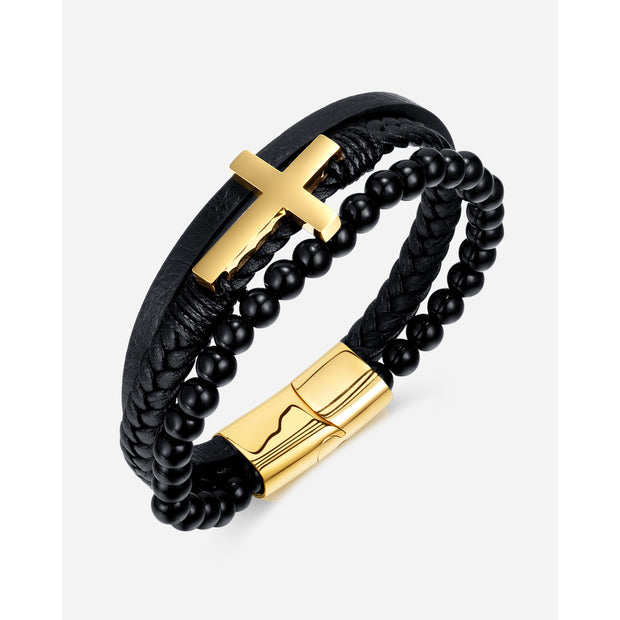 Men Handmade Braided Vintage Cross Bracelet