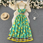 Vintage Printed Bow Bandage Dress Women