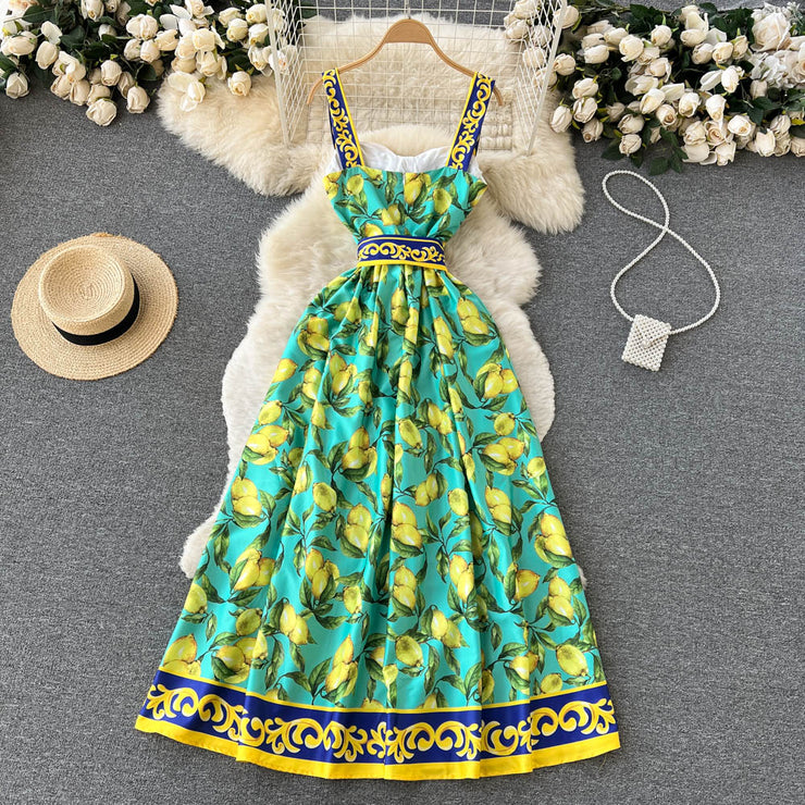 Vintage Printed Bow Bandage Dress Women