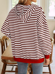 Lovelet Drawstring Striped Long Sleeve Hoodie