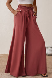 Perfee Smocked Paperbag Waist Wide Leg Pants