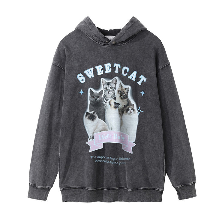 Cat Printing Distressed Hooded For Men