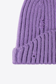 Distressed Rib-Knit Beanie