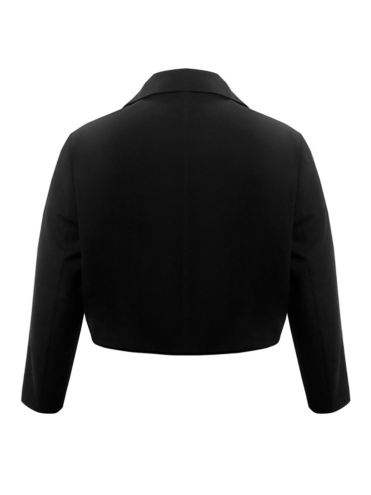 Plus Size Buttoned Lapel Collar Long Sleeve Blazer