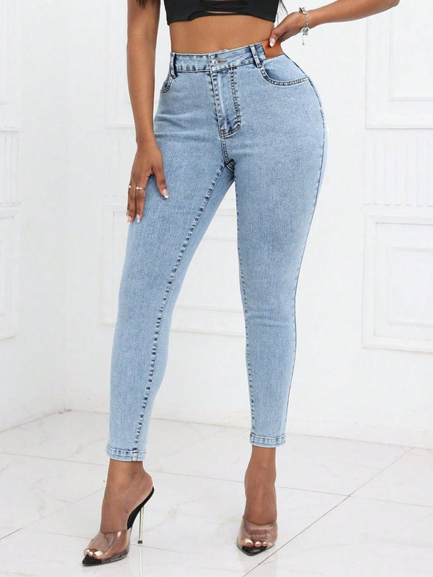 High Waist Skinny Jeans with Pockets