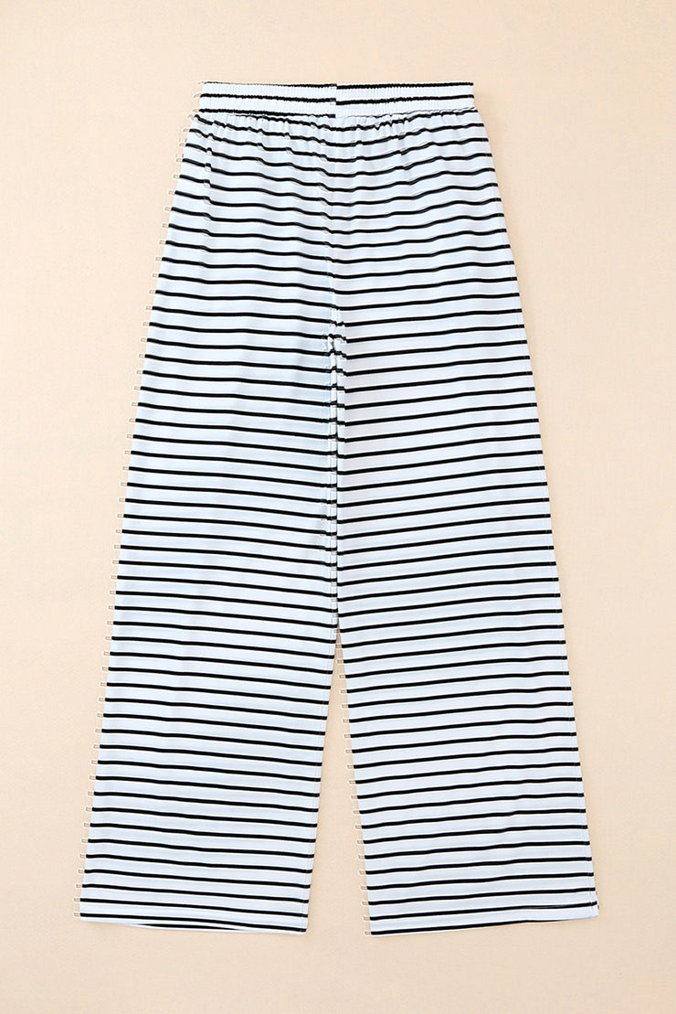 Striped Drawstring Waist Wide Leg Pants